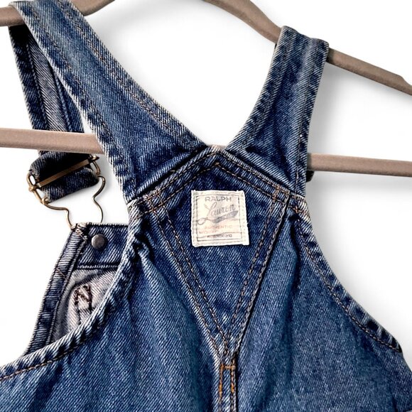 Vintage Ralph Lauren Baby Denim Bib Overalls 3–6M | Med Wash, Adj Straps & Snaps - Picture 5 of 12